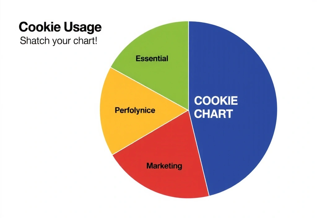 Grafico a torta stilizzato che mostra diverse categorie di utilizzo dei cookie