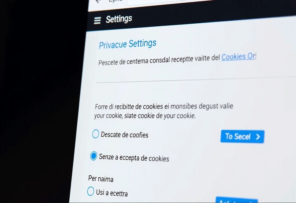 Immagine di un'interfaccia utente di impostazioni browser con opzioni per la gestione dei cookie